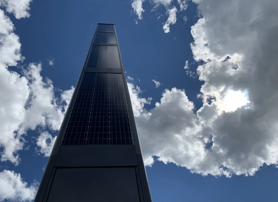 Monolith Series vertical photovoltaic surface viewed from below